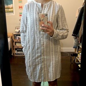 Collarless Long-sleeve Linen Dress 🤍